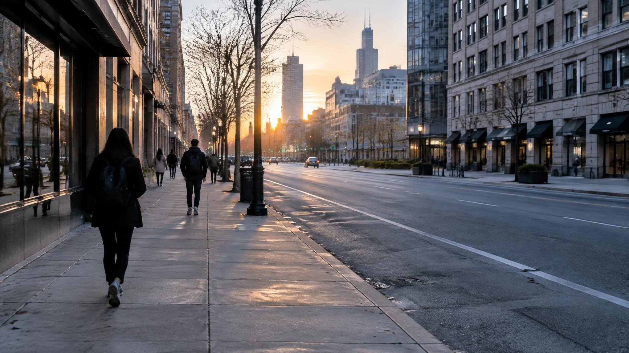 quiet city street at dawn