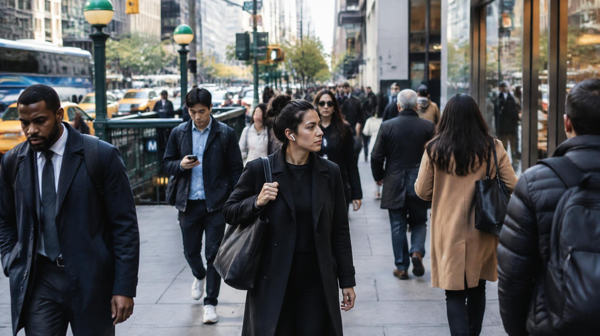 people walking busy street