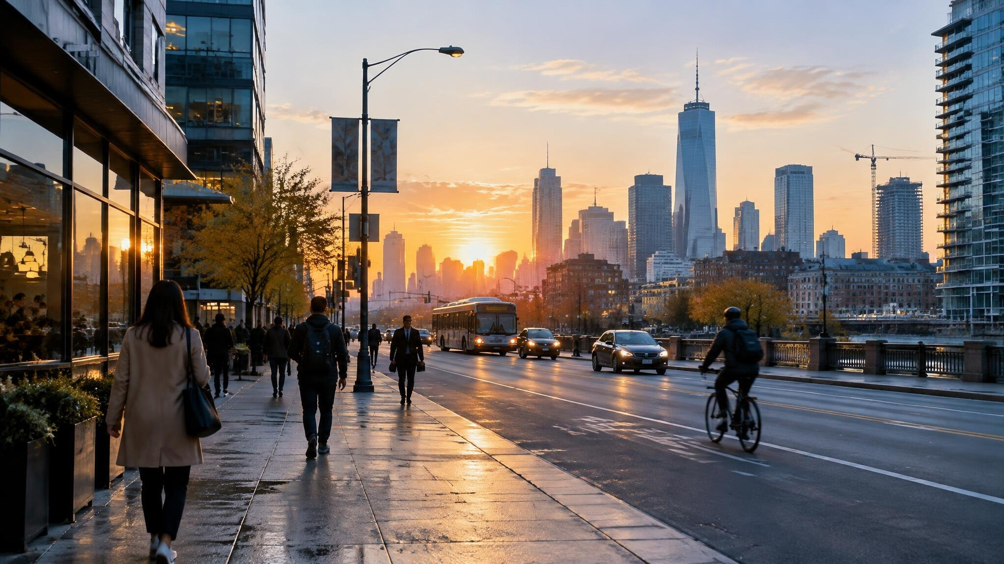 city street at dawn