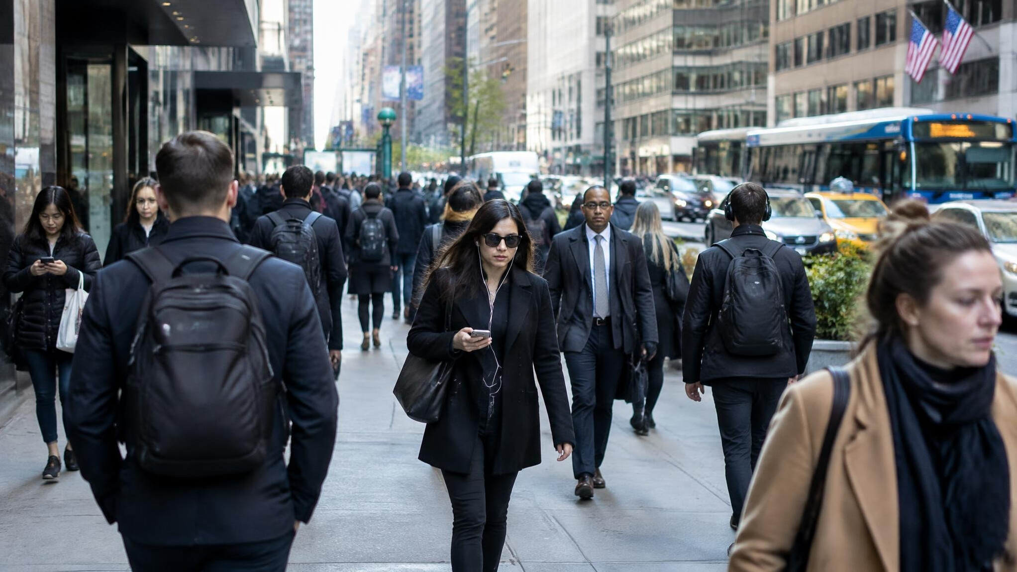people walking in busy city street